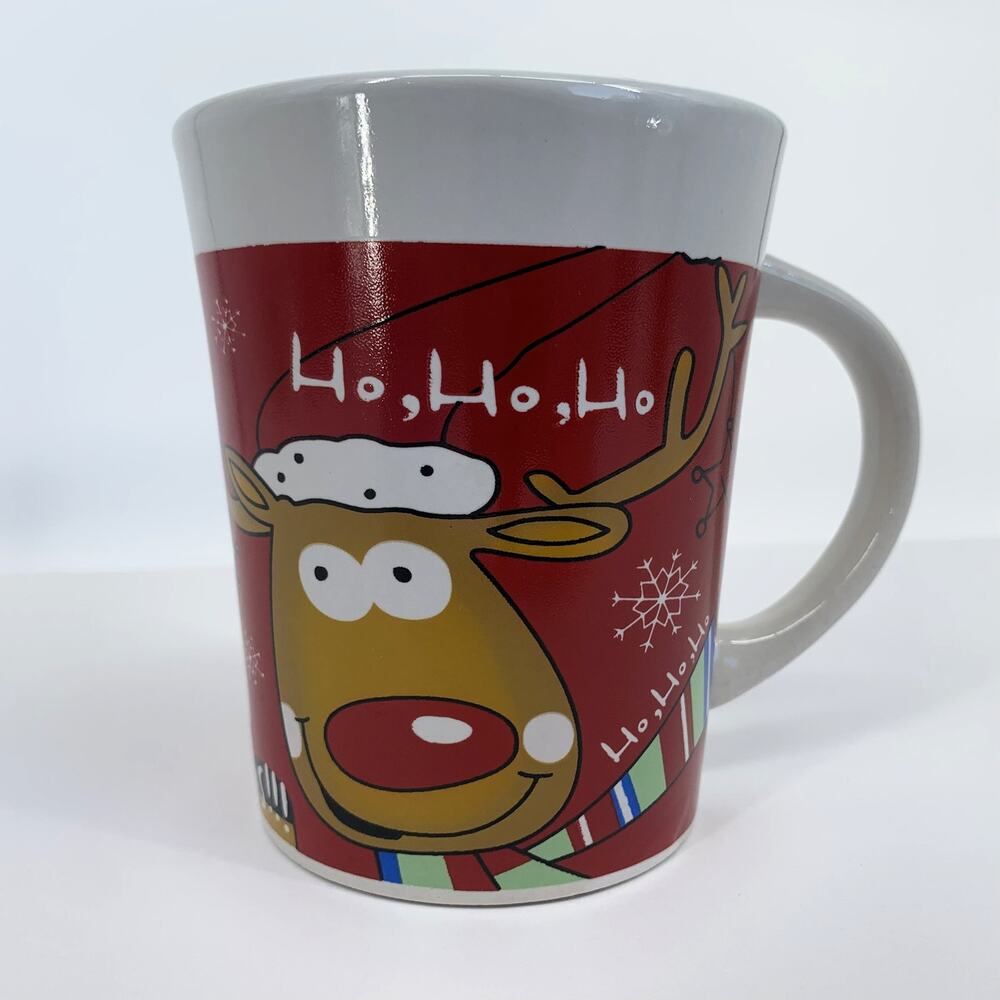 Royal Norfolk "Ho Ho Ho Merry Christmas" Mug Coffee Cup‎ Red White Reindeer